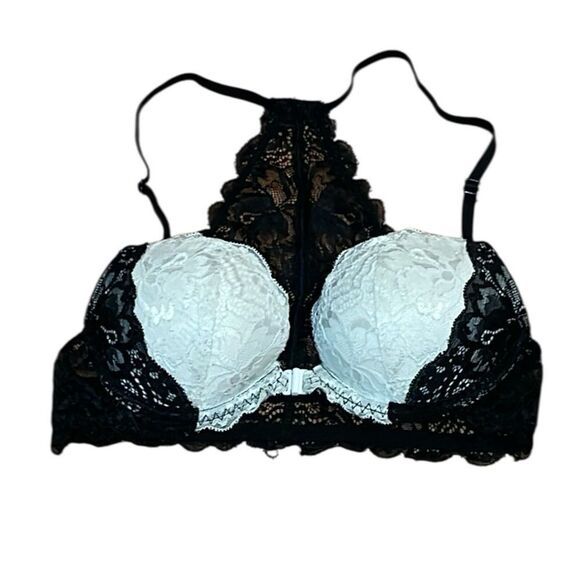 PINK Date Racerback Black and White Lace Bra, 32B - Picture 1 of 6